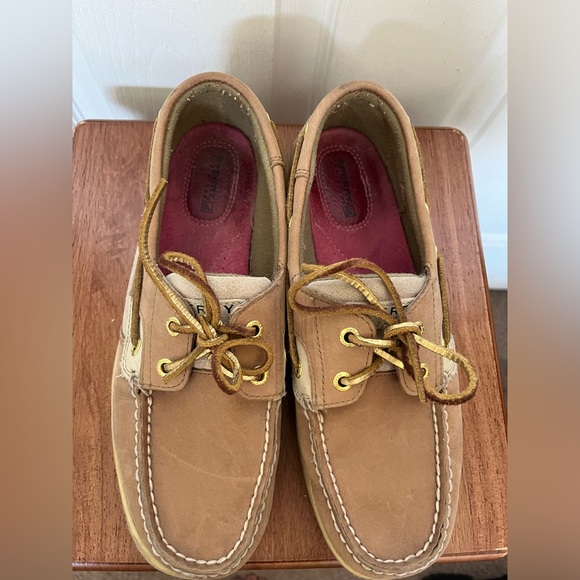 Sperry topsider bluefish leather boat shoes with gold sparkle glitter - Picture 2 of 5